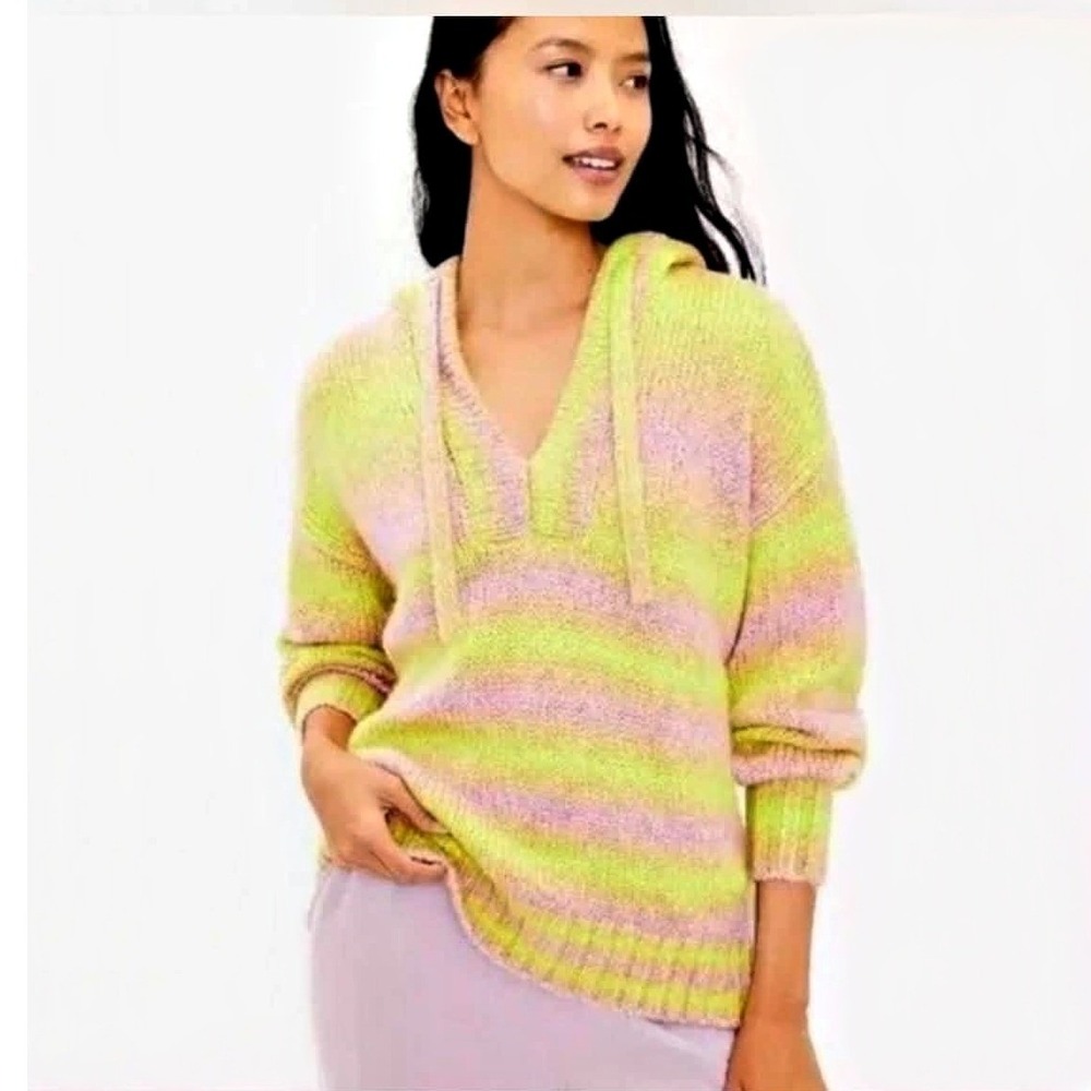 Lou & Grey Ombre Yellow Pink Oversized Tunic Sweater Size Large Lagenlook Hooded